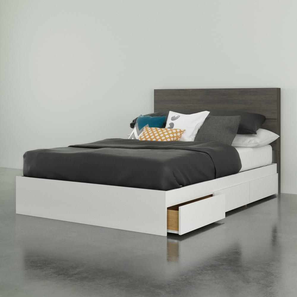 2-Piece Bedset With Bed Frame And Headboard, Full|Bark Grey & White. Picture 4