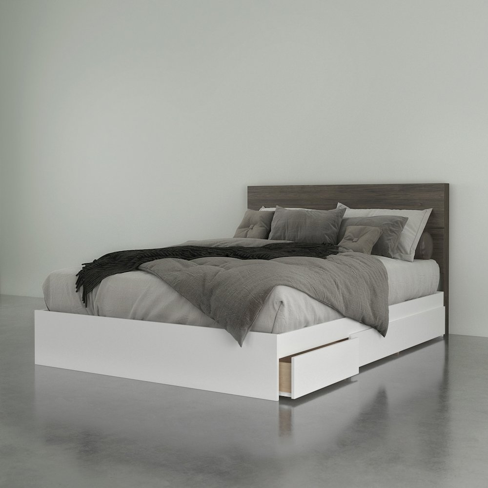 2-Piece Bedset With Bed Frame And Headboard In Queen|Bark Grey & White. Picture 1