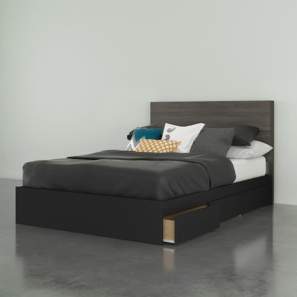 2-Piece Bedset With Bed Frame And Headboard, Full|Bark Grey & Black. Picture 1