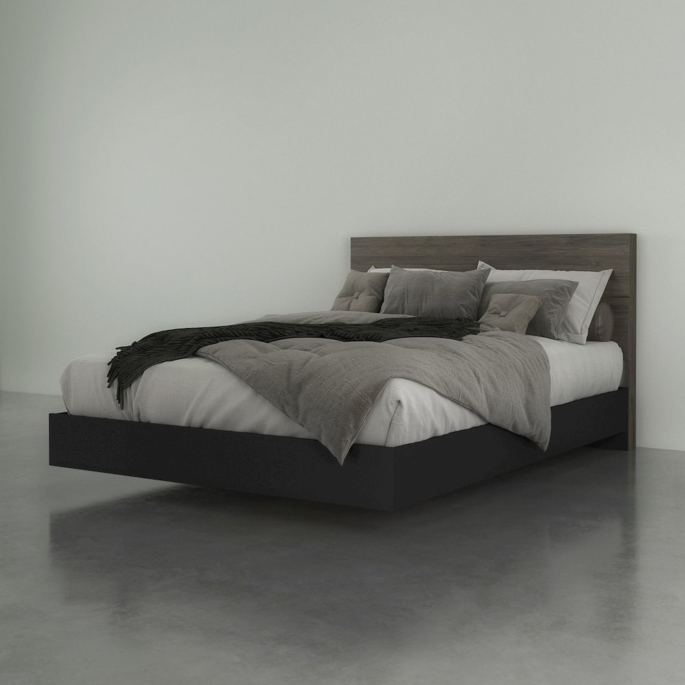 2-Piece Bedset With Bed Frame And Headboard, Queen|Bark Grey & Black. Picture 4
