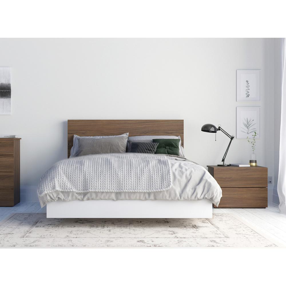 3-Piece Bedroom Set With Bed Frame, Headboard & Nightstand, Full|Walnut & White. Picture 1