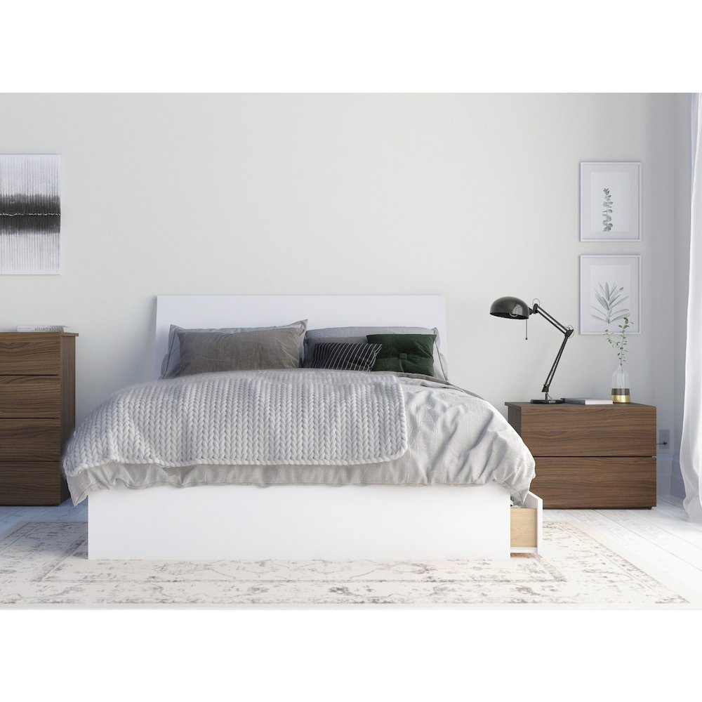 3-Piece Bedroom Set With Bed Frame, Headboard & Nightstand, Full|Walnut & White. Picture 1