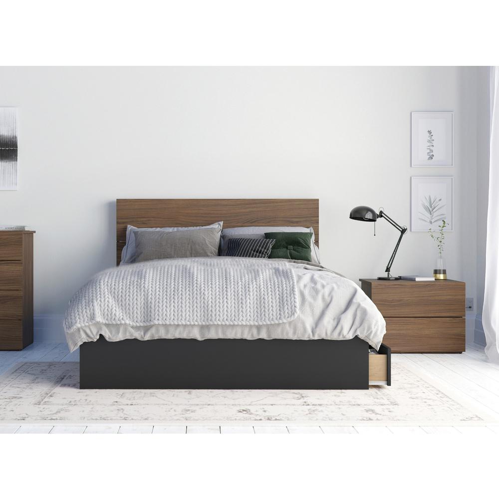 3-Piece Bedroom Set With Bed Frame, Headboard & Nightstand, Full|Walnut & Black. Picture 1