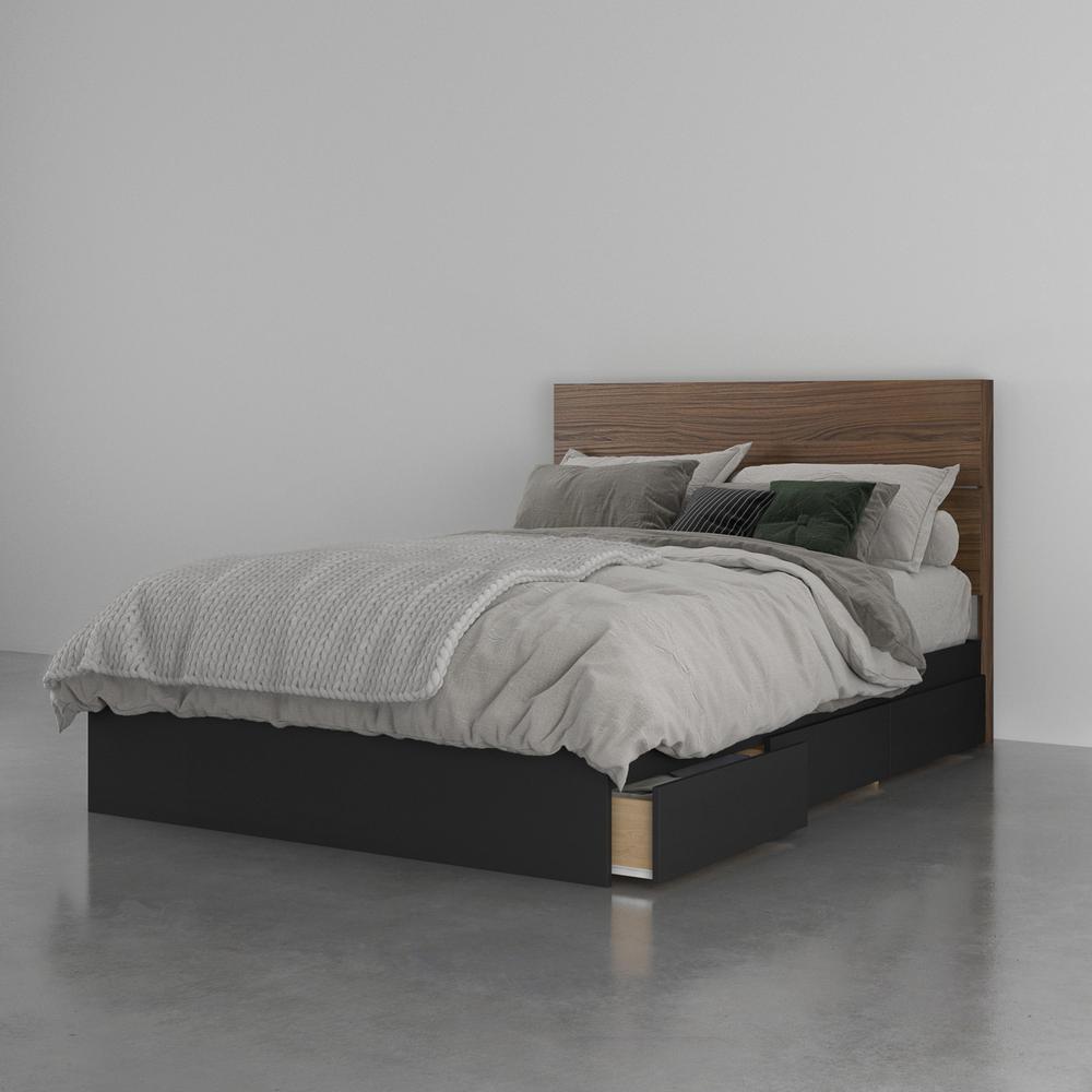 2-Piece Bedset With Bed Frame And Headboard, Full|Walnut & Black. Picture 5