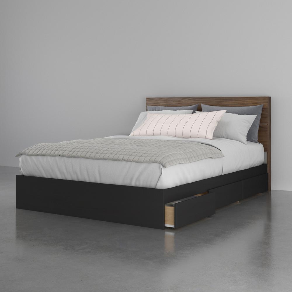 2-Piece Bedset With Bed Frame And Headboard, Queen|Walnut & Black. Picture 5