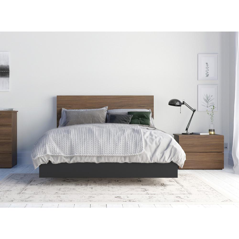 3-Piece Bedroom Set With Bed Frame, Headboard & Nightstand, Full|Walnut & Black. Picture 1