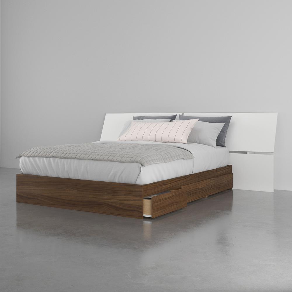 2-Piece Bedset With Bed Frame And Headboard, Queen|Walnut & White. Picture 1