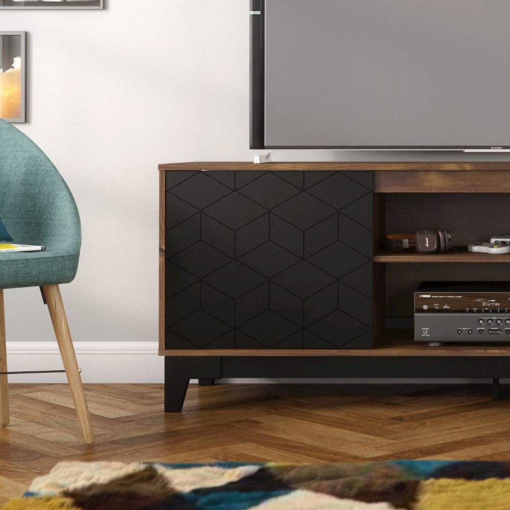 72-Inch Tv Stand With 2-Doors In Truffle & Black. Picture 4