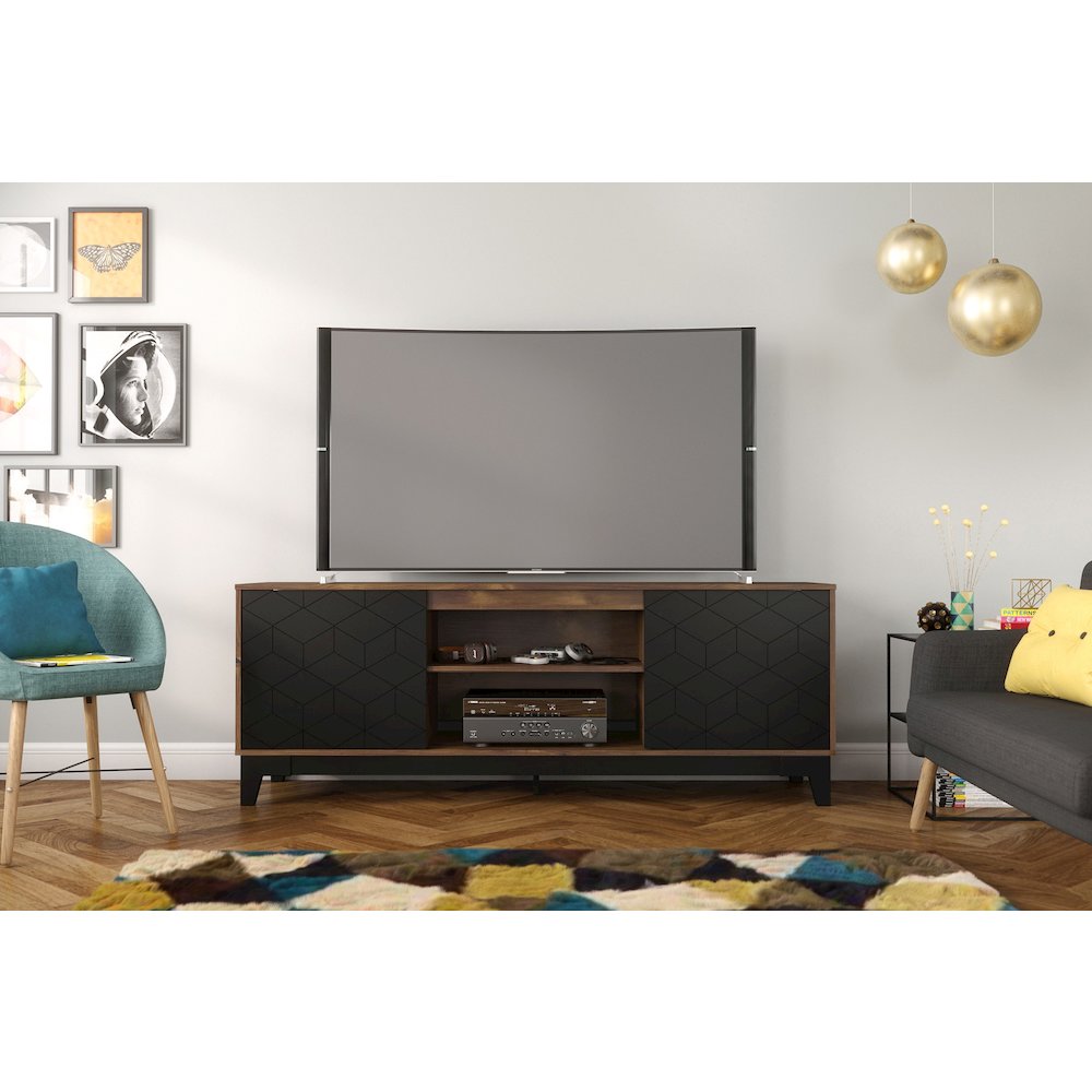 72-Inch Tv Stand With 2-Doors In Truffle & Black. Picture 3