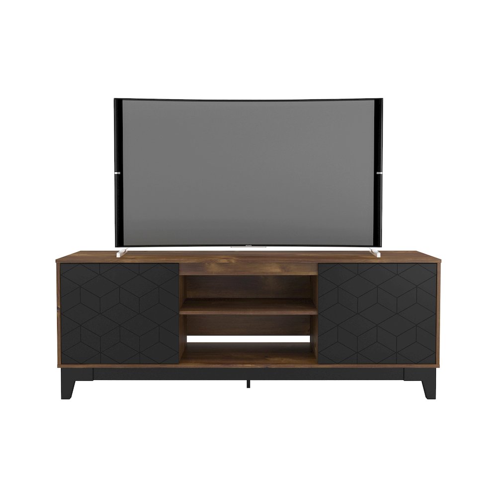 72-Inch Tv Stand With 2-Doors In Truffle & Black. Picture 2