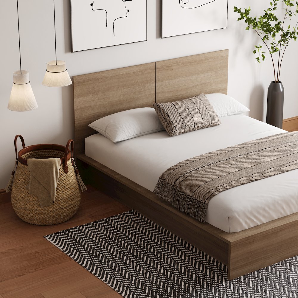 James Platform Bed with Headboad In Brown Oak. Picture 3