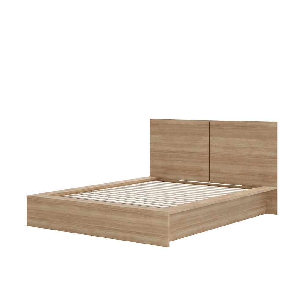 James Platform Bed with Headboad In Brown Oak. Picture 2