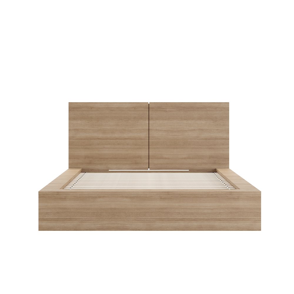James Platform Bed with Headboad In Brown Oak. Picture 1