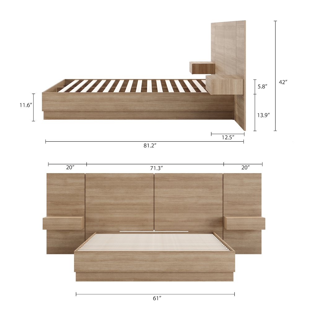 Milano 4-Piece Platform Bedroom Set In Brown Oak. Picture 6