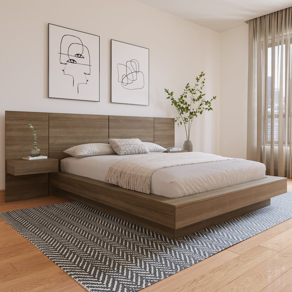 Napa 4-Piece Platform Bedroom Set With Floating Nightstand In Brown Oak. Picture 3