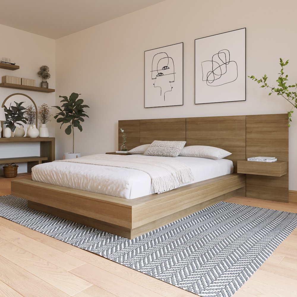 Napa 4-Piece Platform Bedroom Set With Floating Nightstand In Brown Oak. Picture 4