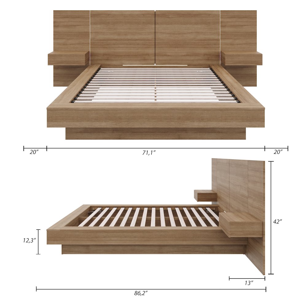 Napa 4-Piece Platform Bedroom Set With Floating Nightstand In Brown Oak. Picture 7