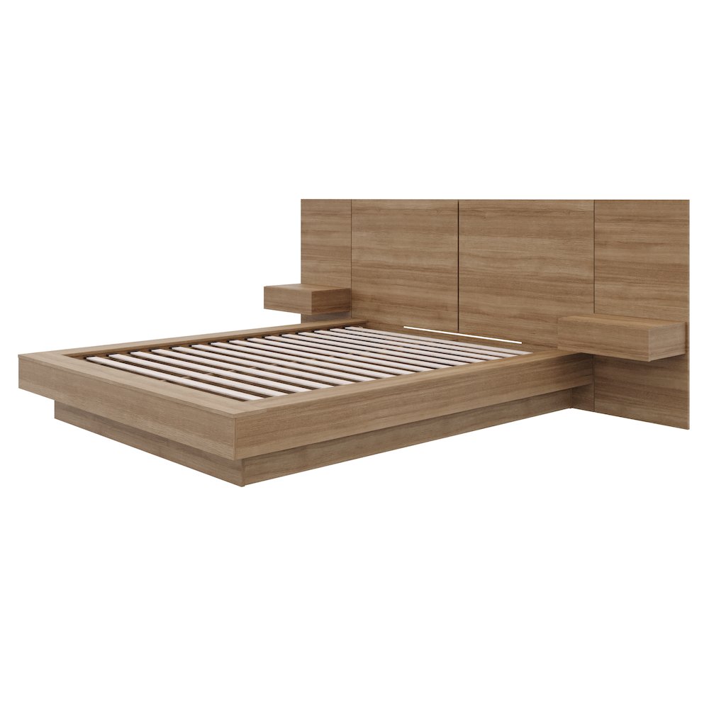 Napa 4-Piece Platform Bedroom Set With Floating Nightstand In Brown Oak. Picture 2