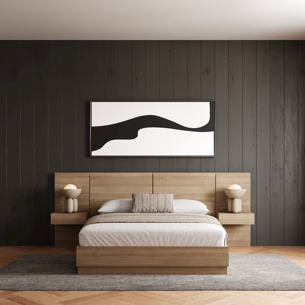 Milano 4-Piece Platform Bedroom Set In Brown Oak. Picture 7