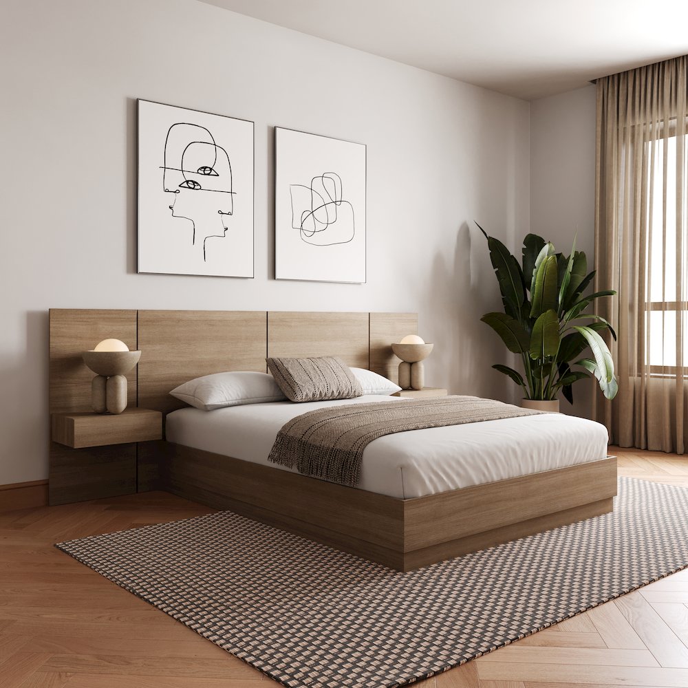 Milano 4-Piece Platform Bedroom Set In Brown Oak. Picture 3