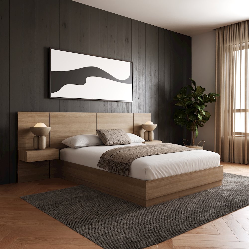 Milano 4-Piece Platform Bedroom Set In Brown Oak. Picture 6