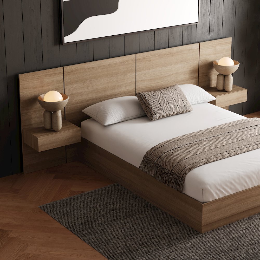 Milano 4-Piece Platform Bedroom Set In Brown Oak. Picture 8