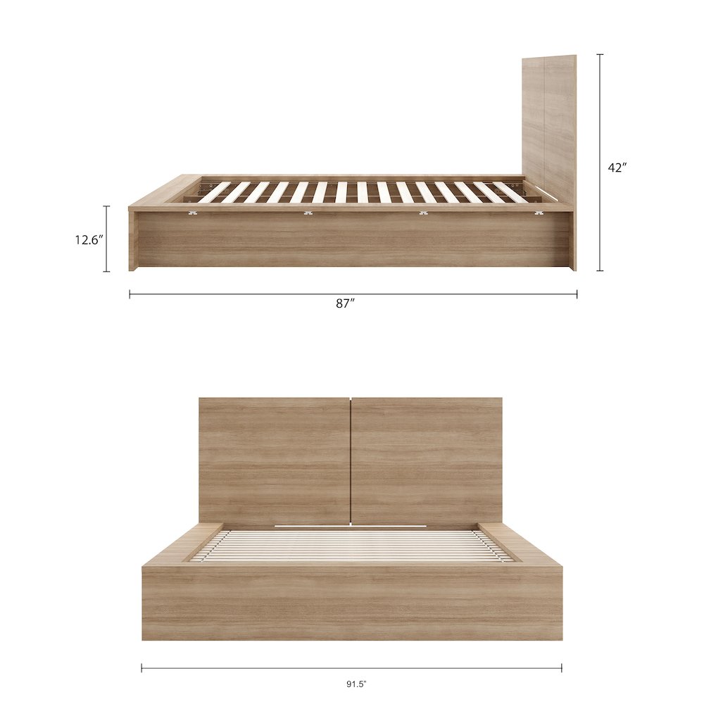 James Platform Bed with Headboad In Brown Oak. Picture 7