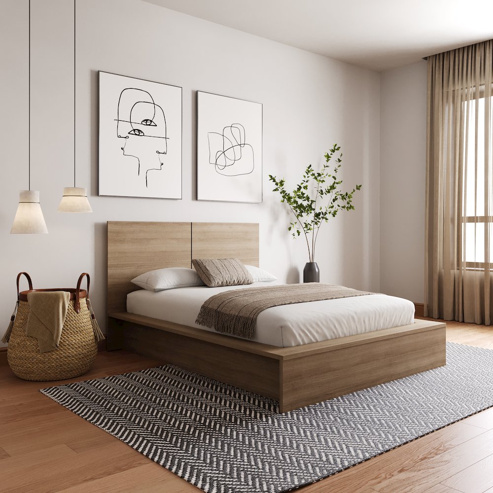 James Platform Bed with Headboad In Brown Oak. Picture 6