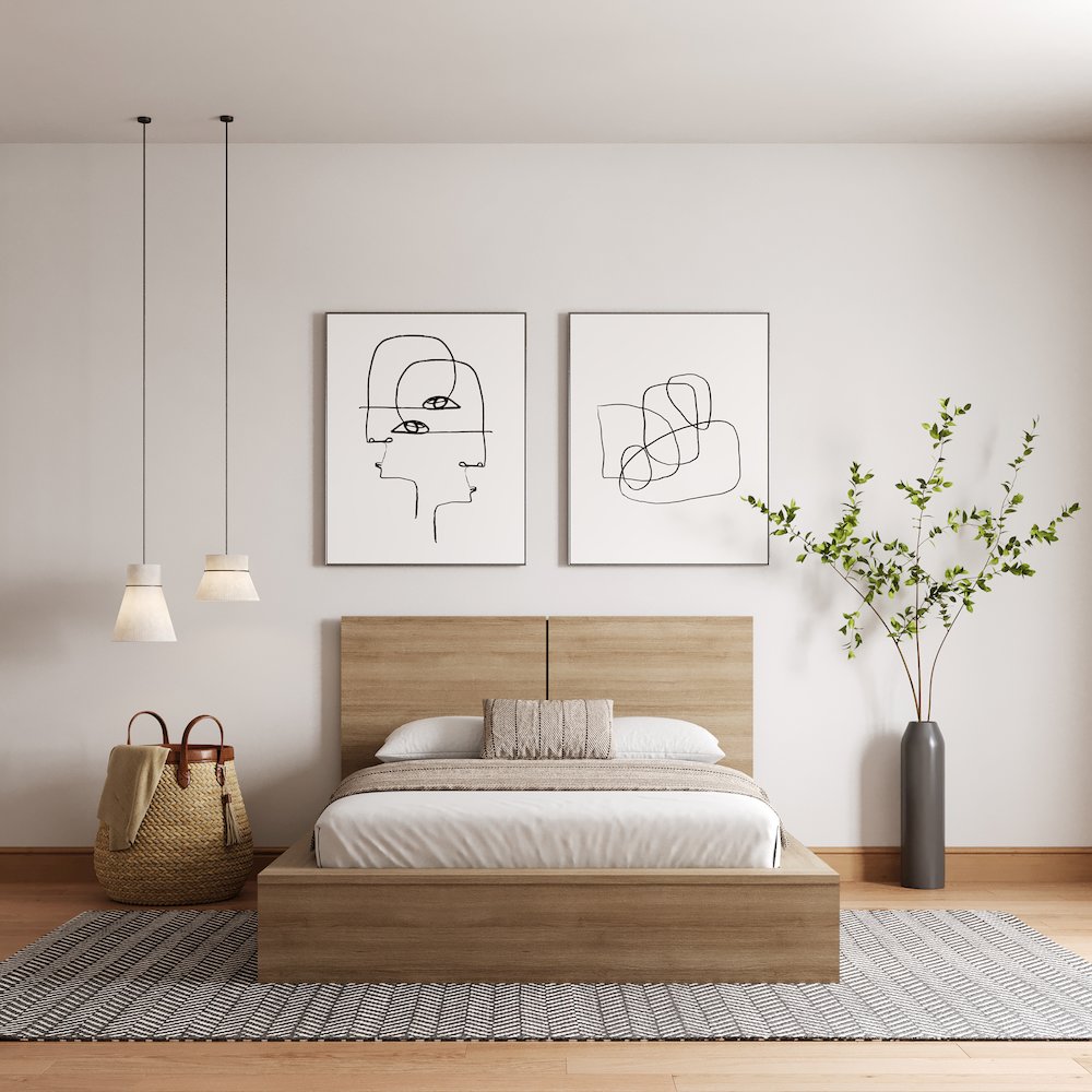 James Platform Bed with Headboad In Brown Oak. Picture 4