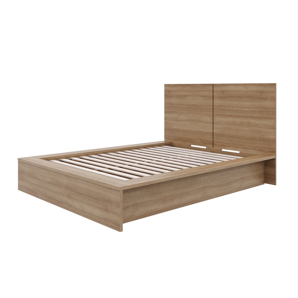 James Platform Bed with Headboad In Brown Oak. Picture 1