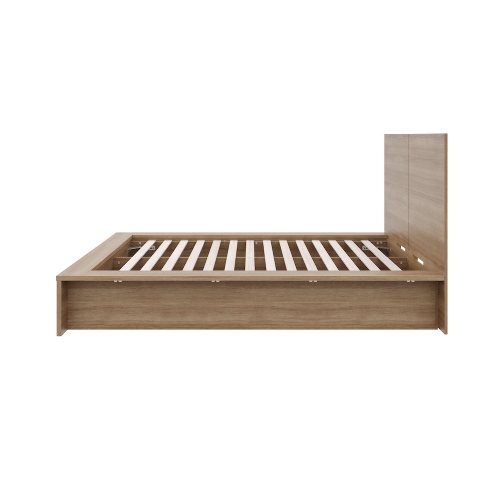 James Platform Bed with Headboad In Brown Oak. Picture 3
