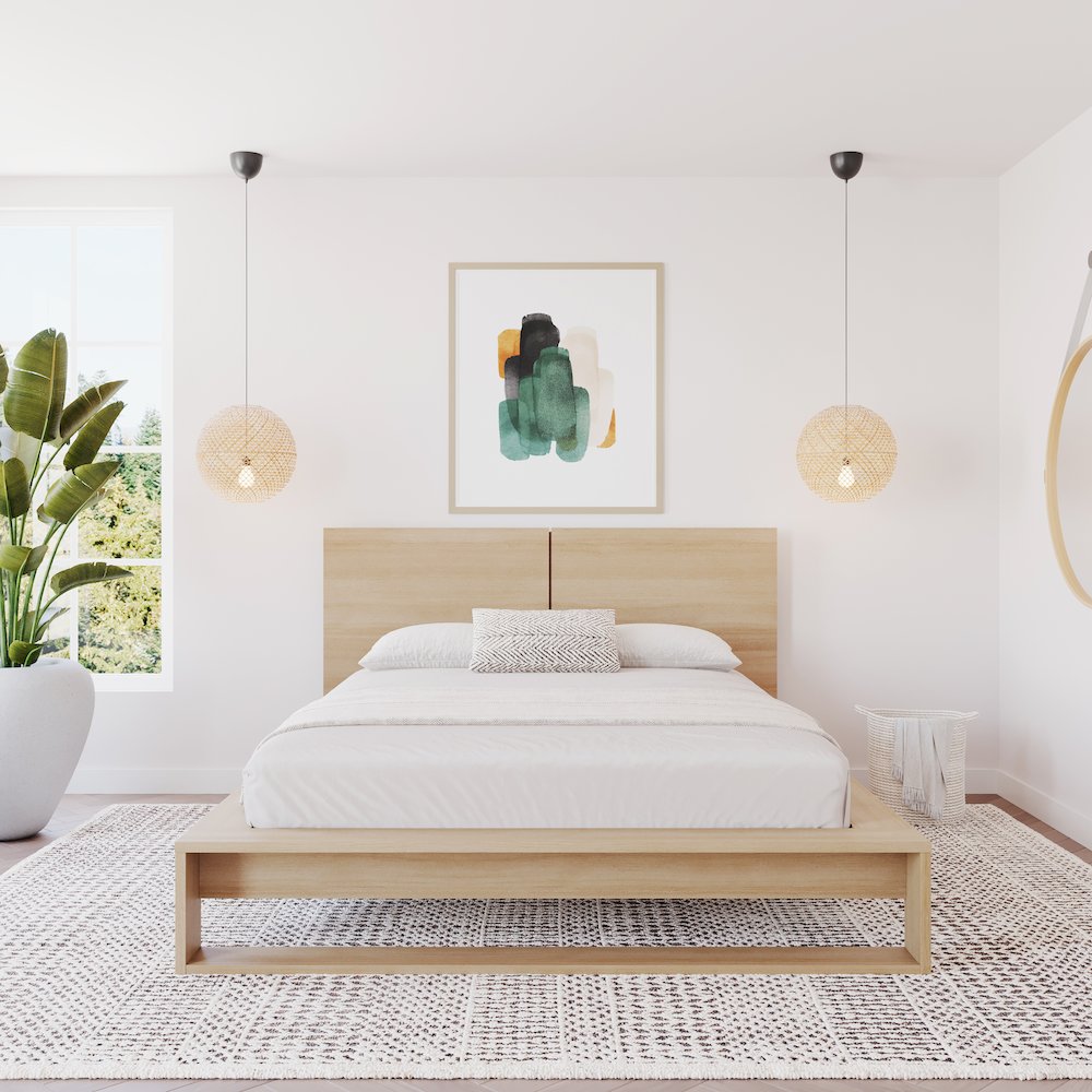 Audrey Bedset with Headboard and Slatted Bedframe Natural Blonde Oak Color. Picture 3