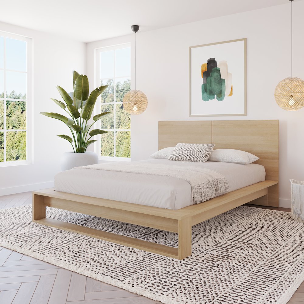 Audrey Bedset with Headboard and Slatted Bedframe Natural Blonde Oak Color. Picture 4