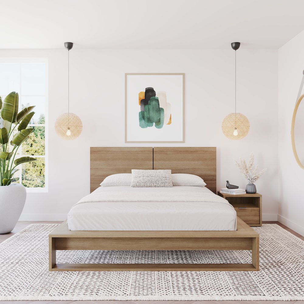 Audrey 3 Piece Bedroom Set with Headboard, Slatted Bedframe, 1 Nightstand. Picture 4