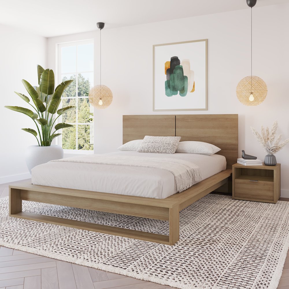 Audrey 3 Piece Bedroom Set with Headboard, Slatted Bedframe, 1 Nightstand. Picture 3