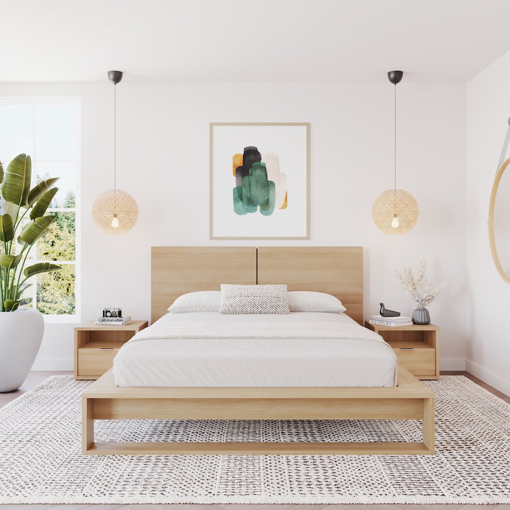 Audrey 4 Piece Bedroom Set with Headboard, Slatted Bedframe, 2 Nightstands. Picture 3