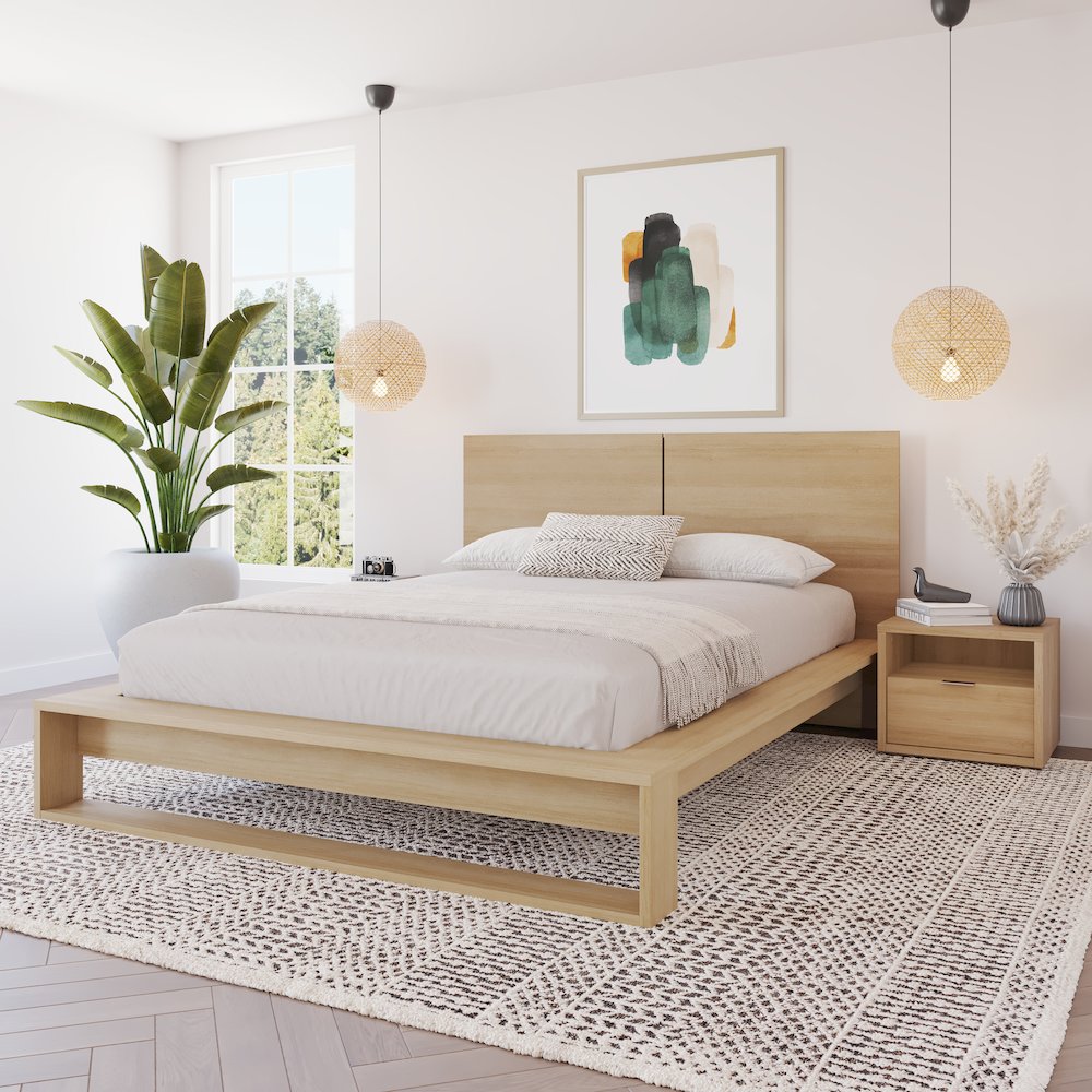 Audrey 4 Piece Bedroom Set with Headboard, Slatted Bedframe, 2 Nightstands. Picture 4