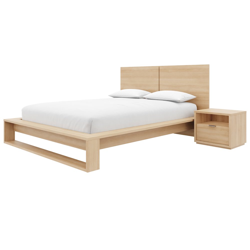 Audrey 4 Piece Bedroom Set with Headboard, Slatted Bedframe, 2 Nightstands. Picture 1