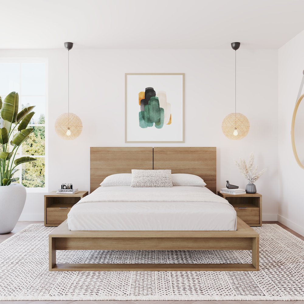 Audrey 4 Piece Bedroom Set with Headboard, Slatted Bedframe, 2 Nightstands. Picture 4