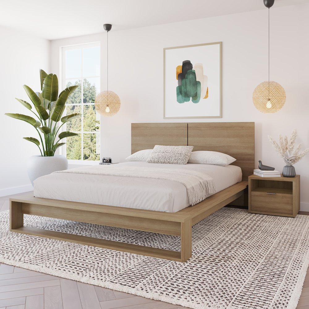 Audrey 4 Piece Bedroom Set with Headboard, Slatted Bedframe, 2 Nightstands. Picture 3