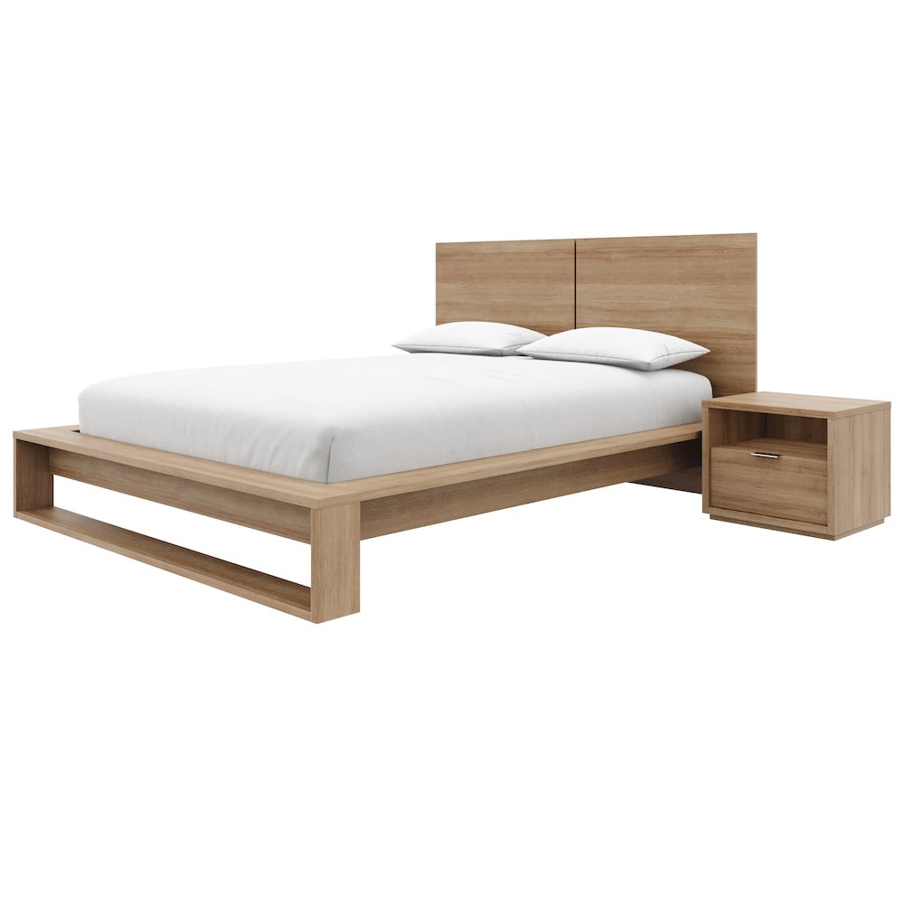 Audrey 4 Piece Bedroom Set with Headboard, Slatted Bedframe, 2 Nightstands. Picture 2