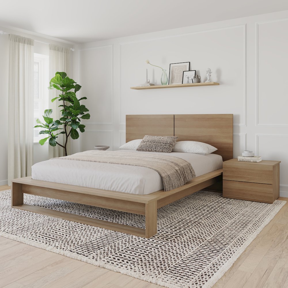 Birkin 3 Piece Bedroom Set with Headboard, Slatted Bedframe, 1 Nightstand. Picture 3