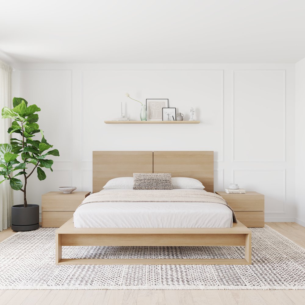 Birkin 4 Piece Bedroom Set with Headboard, Slatted Bedframe, 2 Nightstands. Picture 3