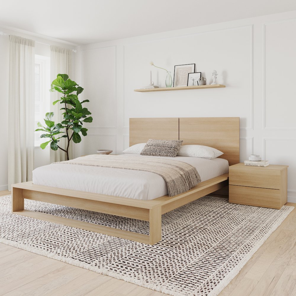 Birkin 4 Piece Bedroom Set with Headboard, Slatted Bedframe, 2 Nightstands. Picture 4