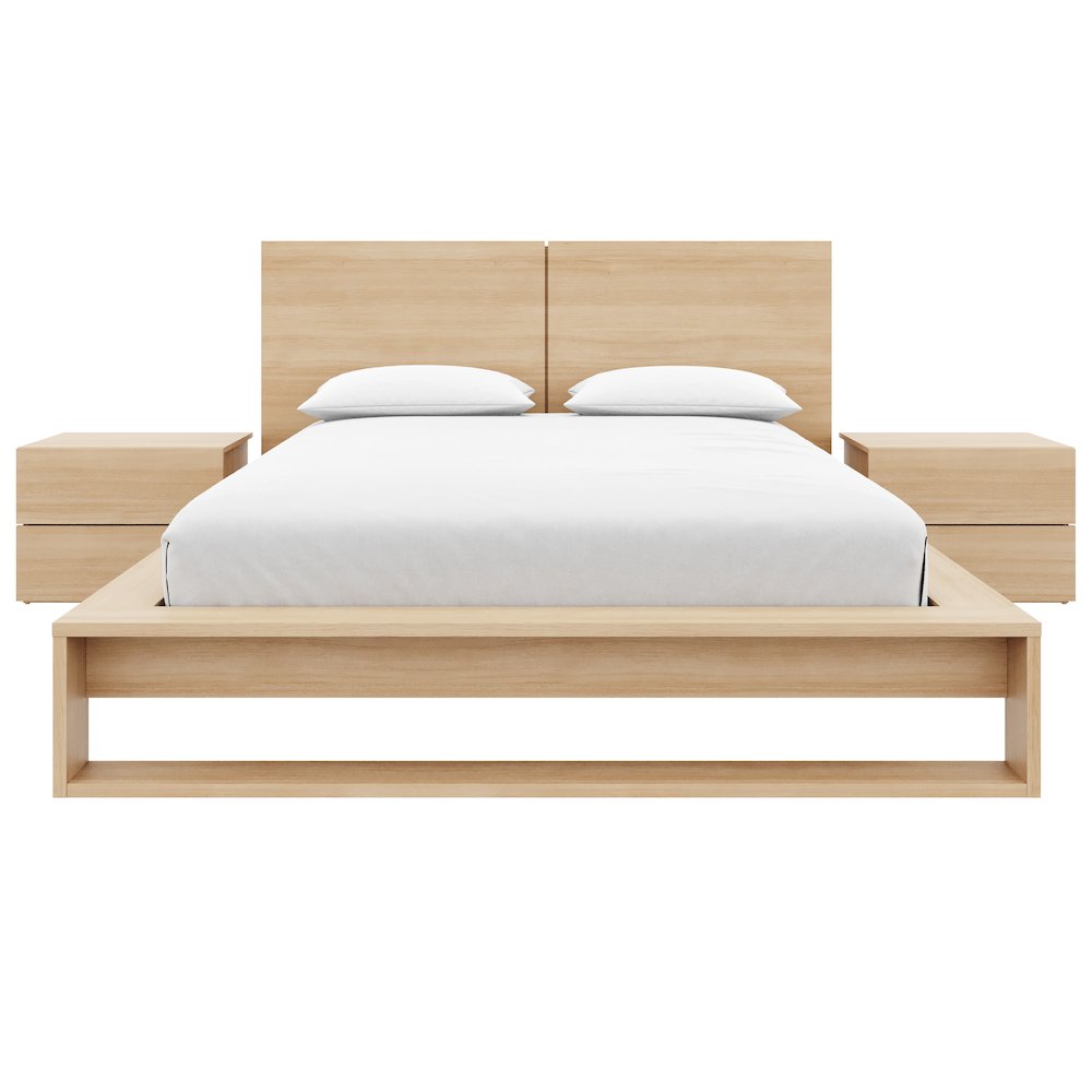 Birkin 4 Piece Bedroom Set with Headboard, Slatted Bedframe, 2 Nightstands. Picture 2