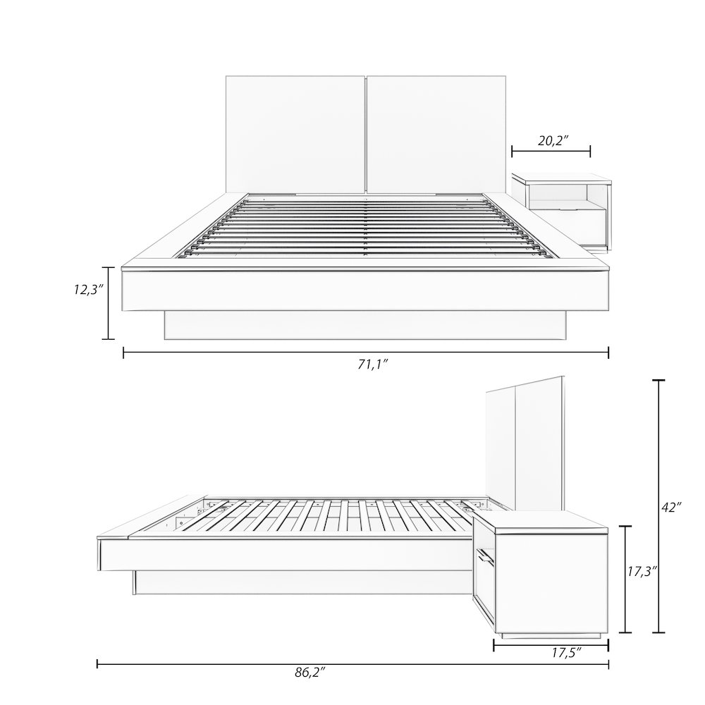 Dahlia 3 Piece Bedroom Set with Headboard, Slatted Bedframe, 1 Nightstand. Picture 7