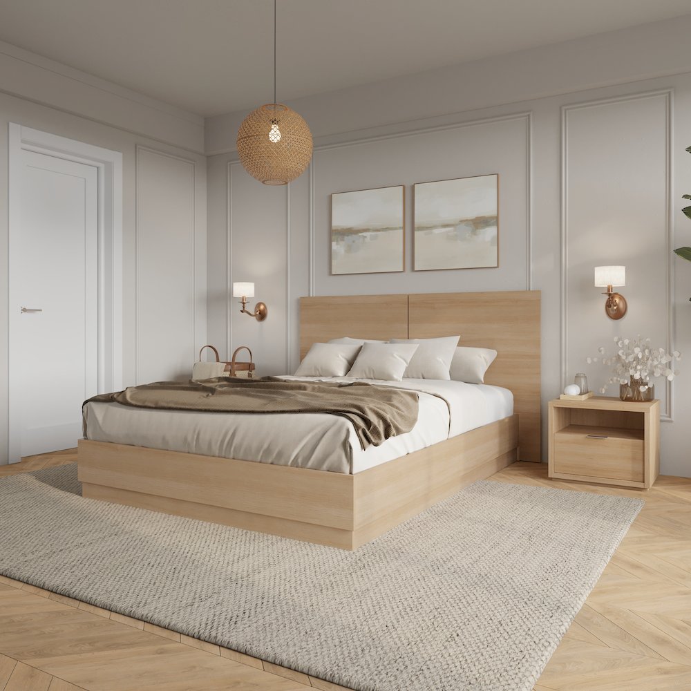 Dean 3 Piece Bedroom Set with Headboard, Slatted Bedframe, 1 Nightstand. Picture 3