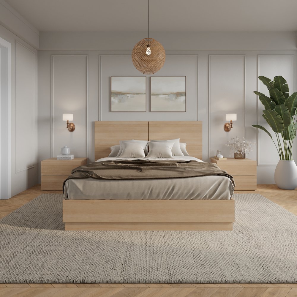 Douglas 4 Piece Bedroom Set with Headboard, Slatted Bedframe, 2 Nightstands. Picture 5