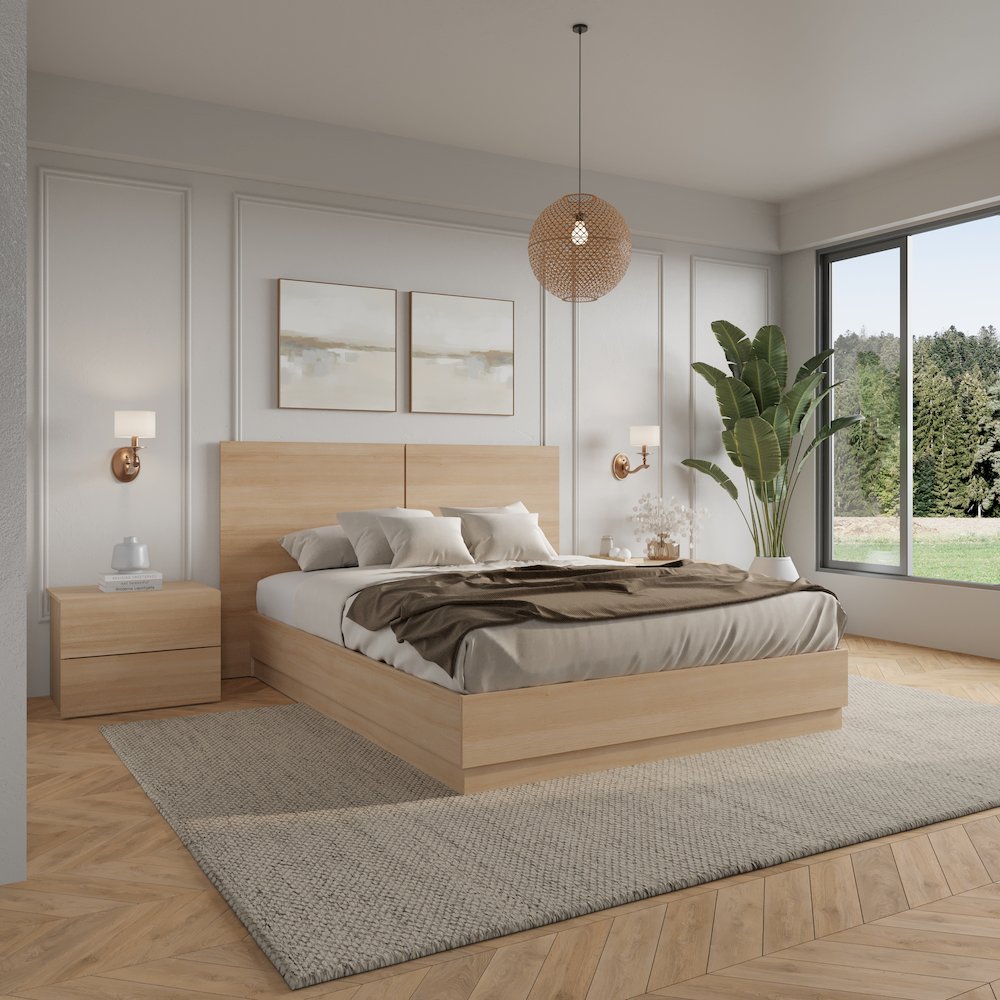 Douglas 4 Piece Bedroom Set with Headboard, Slatted Bedframe, 2 Nightstands. Picture 4