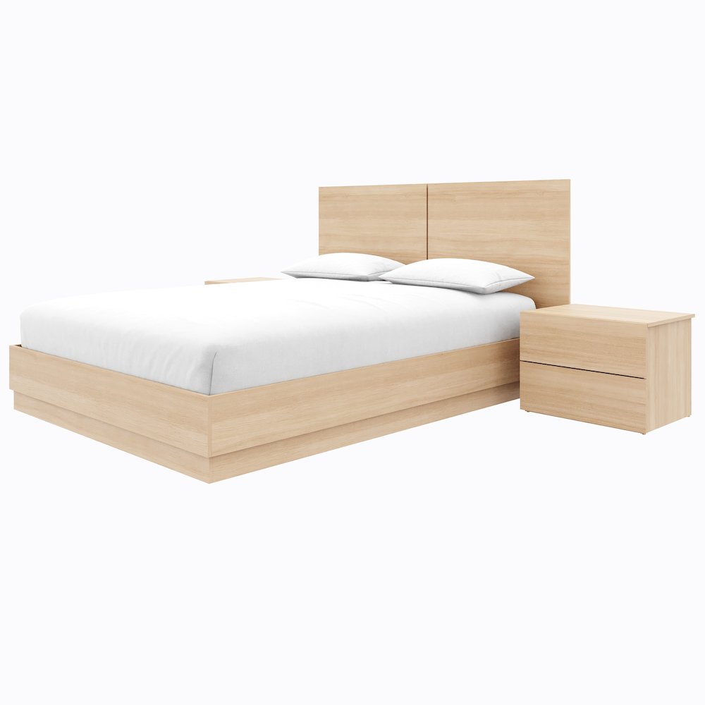 Douglas 4 Piece Bedroom Set with Headboard, Slatted Bedframe, 2 Nightstands. Picture 2